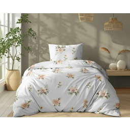 Pościel bawełniana 140x200 Biała w beżowe róże elegancki