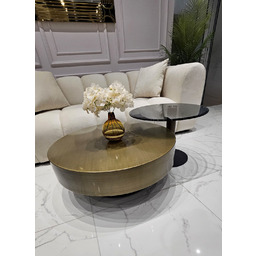 ZESTAW STOLIKÓW KAWOWYCH Bresso okrągły, złoty szczotkowany brąz,