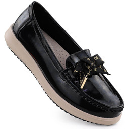 Skórzane mokasyny lakierowane z kokardą czarne Filippo DP6457
