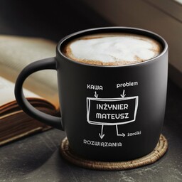 Kubek ceramiczny czarny środek czarny z grawerem