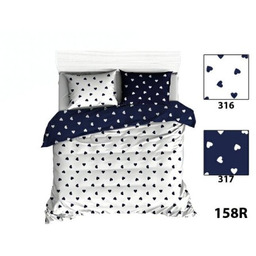 Pościel bawełniana 180x200 Extra biała granatowa serduszka