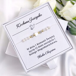 Bransoletka Komunijna z serduszkiem z masy perłowej Srebro