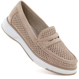 Półbuty damskie ażurowe lordsy nude Sergo Leone MK098H