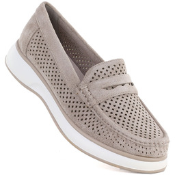Półbuty damskie ażurowe lordsy szare Sergo Leone MK098H