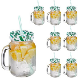 Relaxdays Szklanki do napojów z pokrywką i słomką,