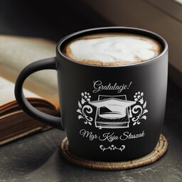 Kubek ceramiczny czarny środek czarny z grawerem