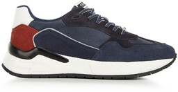 Męskie sneakersy skórzane z motywem w jodełkę niebiesko-czerwone