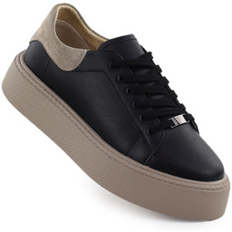 Skórzane półbuty sportowe damskie na platformie czarne Filippo