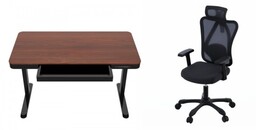 TUCKANO Zestaw Biurko czarny/orzech + Fotel ergonomiczny GEMBIRD