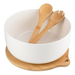 Miska do sałaty na bambusowej podstawie z łyżkami