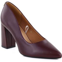 Czółenka na słupku w szpic zamszowe bordowe Sergio