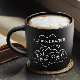 Kubek ceramiczny czarny środek czarny z grawerem