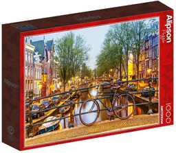 Puzzle 1000 Holandia-Amsterdam, Rower przy kanale - Alipson