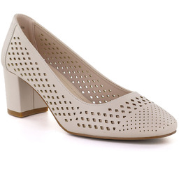 Czółenka ażurowe na słupku beżowe Sergio Leone PB848