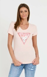 GUESS Różowy t-shirt Satin Triangle Tee, Wybierz