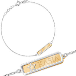 Srebrna Bransoletka Złocona 925 Gwiazdka Tabliczka ID Grawer