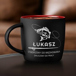 Kubek ceramiczny czarny środek czerwony z grawerem