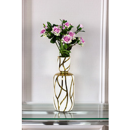 WAZON ceramiczny, biało-złoty wzór, abstrakcyjny, okrągły, styl glamour