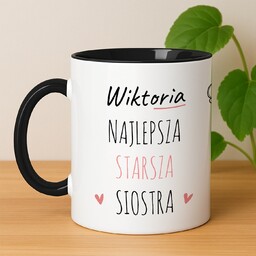 Kubek ceramiczny biały z czarnym środkiem dla siostry