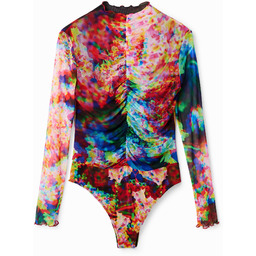 Body z tiulu w kwiaty z marszczeniem