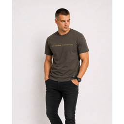 T-shirt męski z nadrukiem bawełniany khaki Recea