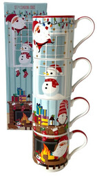 KUBKI PORCELANOWE Mikołaje i Bałwanek - KOMPLET 4