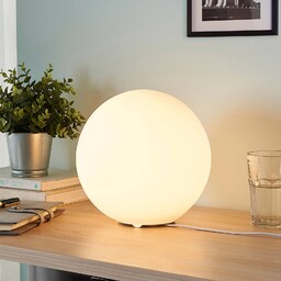 Lampa stołowa Lindby Marike, biały, szkło, kula, Ø