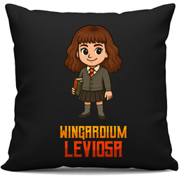 Wingardium Leviosa - Hermiona Granger - czarna poduszka