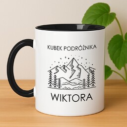 Kubek ceramiczny biały z czarnym środkiem dla podróżnika