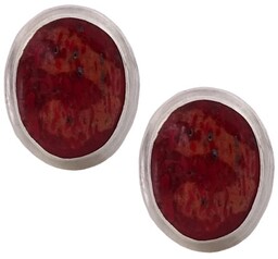 TALI Srebrne kolczyki koral naturalny czerwony owalne sztyft