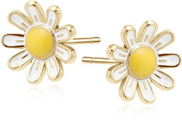 Delikatne pozłacane srebrne kolczyki emaliowane kwiatki stokrotki srebro