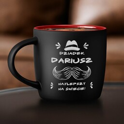 Kubek ceramiczny czarny środek czerwony z grawerem