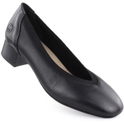 Skórzane czółenka damskie na niskim obcasie czarne Rieker