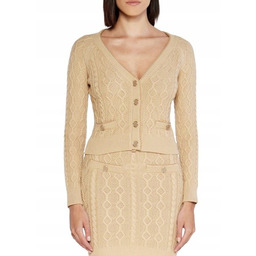 Guess Kardigan Damski Beżowy Z Warkoczowym Wzorem Guziki