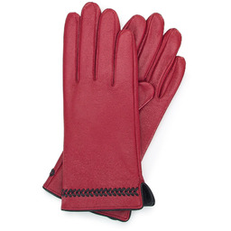 Damskie rękawiczki skórzane z obszyciem w kłos czerwone