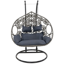 Fotel wiszący dwuosobowy SC-N3 szary technorattan, poduszki szare