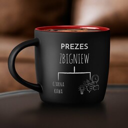 Kubek ceramiczny czarny środek czerwony z grawerem