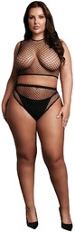 2 piece with crop top, pantie and fishnet