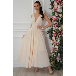 Sukienka maxi rozkloszowana z szyfonowa beż Ellens