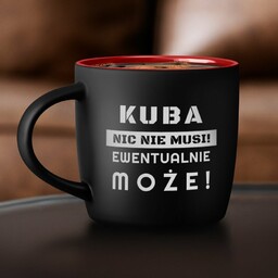 Kubek ceramiczny czarny środek czerwony z grawerem