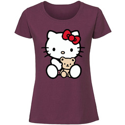 Damska koszulka z nadrukiem - Hello kitty Burgundowy