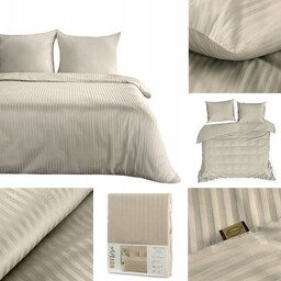 Pościel Bawełniana W Prążki 200x220 Vera beż Komplet