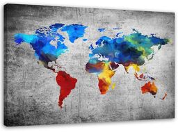 Obraz na płótnie, Malowana mapa świata na betonie
