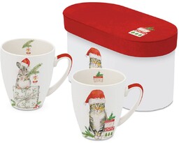 KUBKI PORCELANOWE Kot i Mysz Mikołaje - Komplet