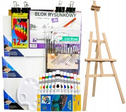 Duży Zestaw Malarski Sztaluga Płótna Farby Pędzle