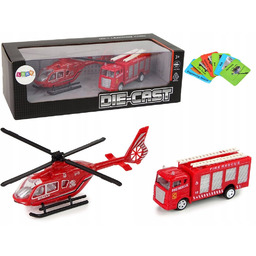 Zestaw Autek Straż Pożarna Naciąg Helikopter Czerwony