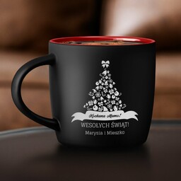 Kubek ceramiczny czarny środek czerwony z grawerem