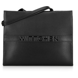 Damska shopperka ze skóry z dużym logo czarna