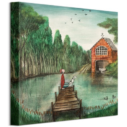 Domek nad jeziorem - obraz na płótnie