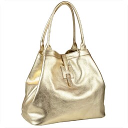 Torba shopper złota pojemna skórzana XL metaliczna
